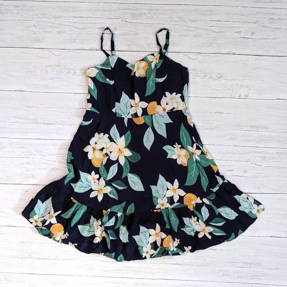 Old Navy Floral Sun Dress Flowy Summer Tropical Orange Blossom Medium Tall - Picture 5 of 6